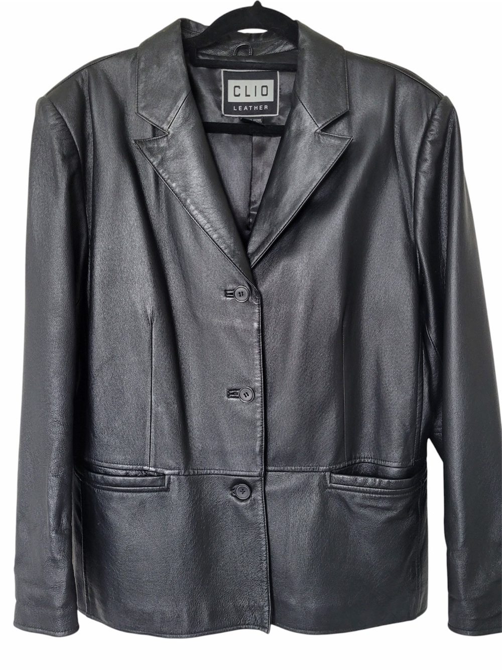 Clio Black Genuine Leather Blazer Jacket size L